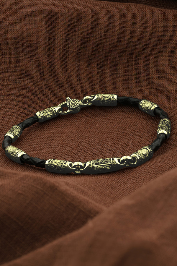 Браслет-шнурок из лимонного золота 585 пробы c кожаным шнурком