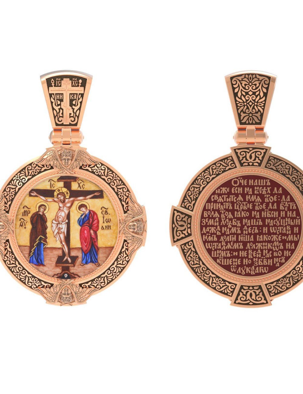 Образок из золота c эмалью, иконописью и темперой