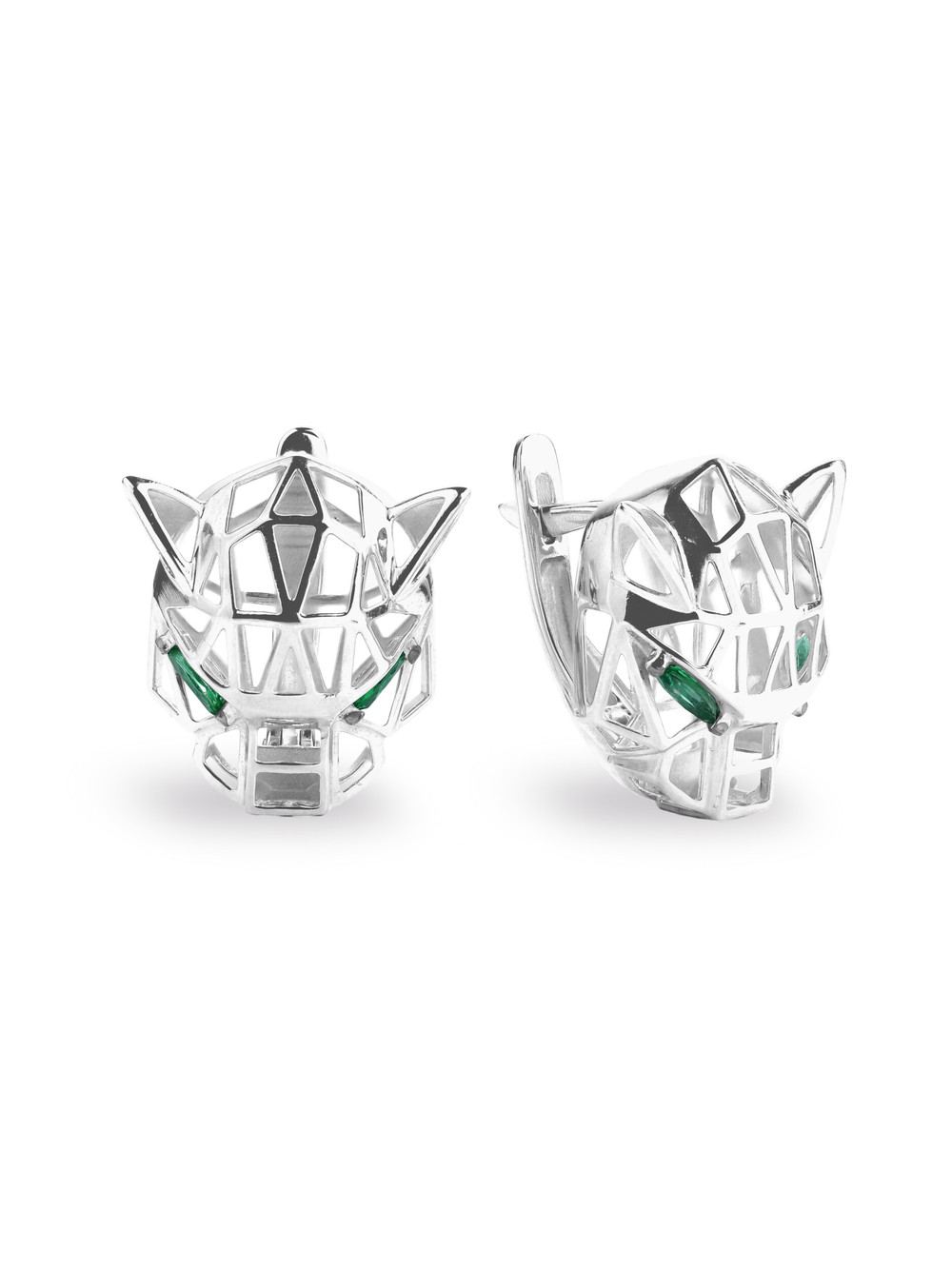 Серьги из белого золота 585 пробы c изумрудом