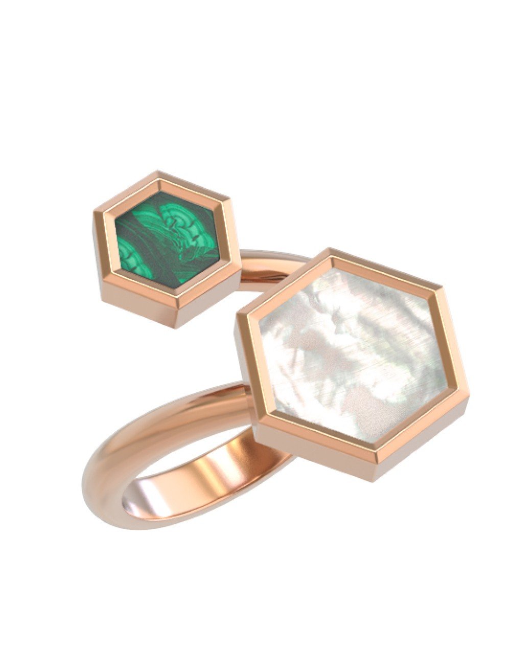 Кольцо из золота c малахитом и перламутром