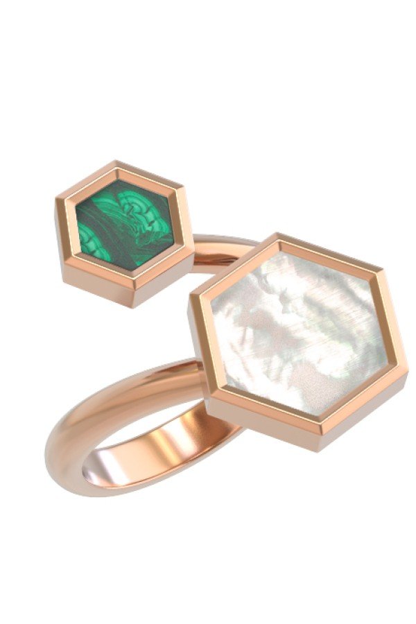 Кольцо из золота c малахитом и перламутром