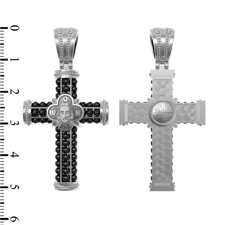 Крест из белого золота 585 пробы c ониксом