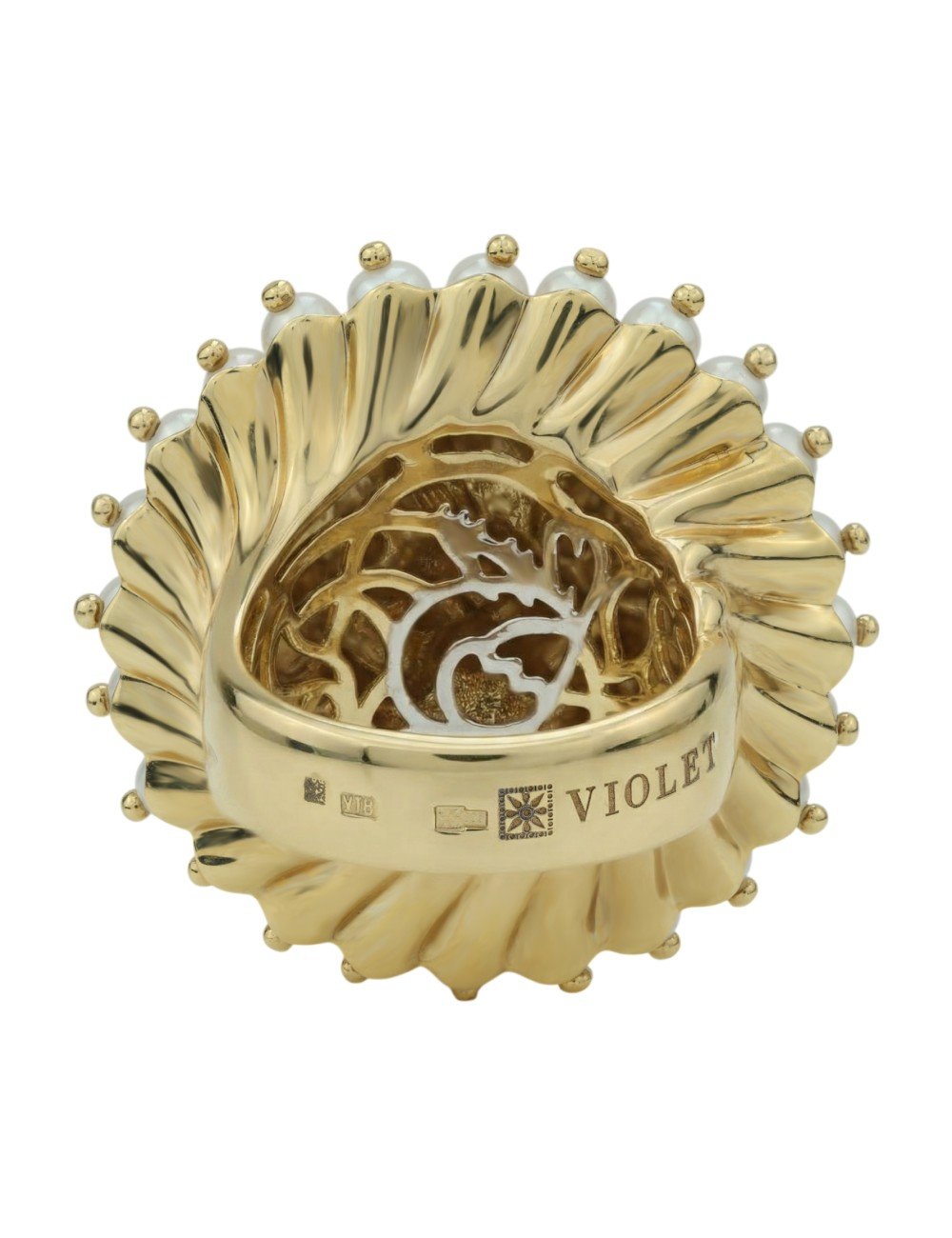 Кольцо из лимонного золота c эмалью и жемчугом