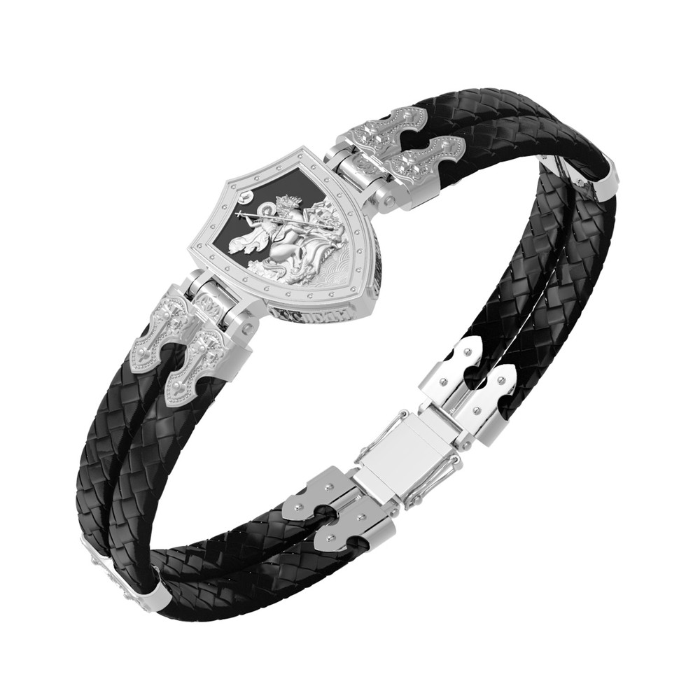 Браслет из белого золота 585 пробы c шнурком и ониксом