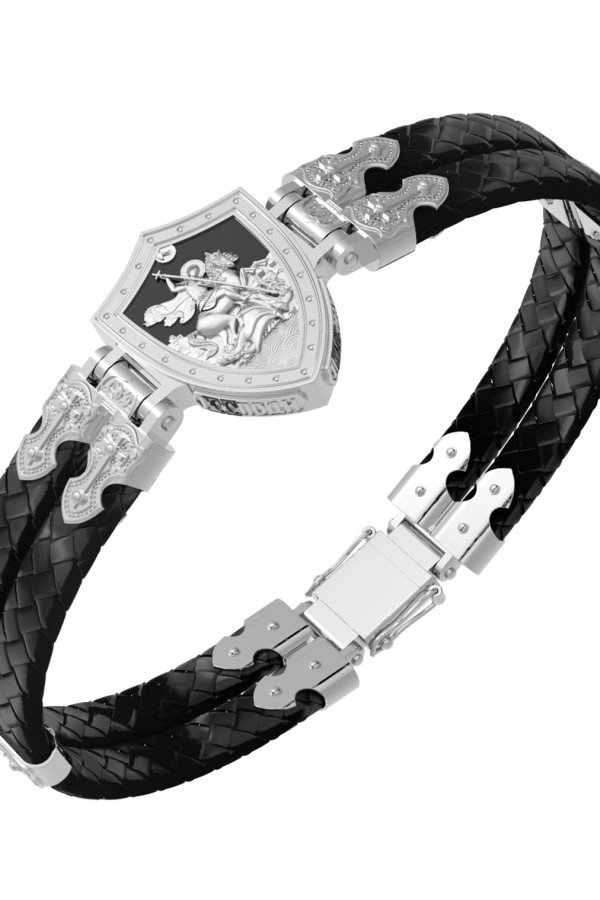 Браслет из белого золота c шнурком и ониксом