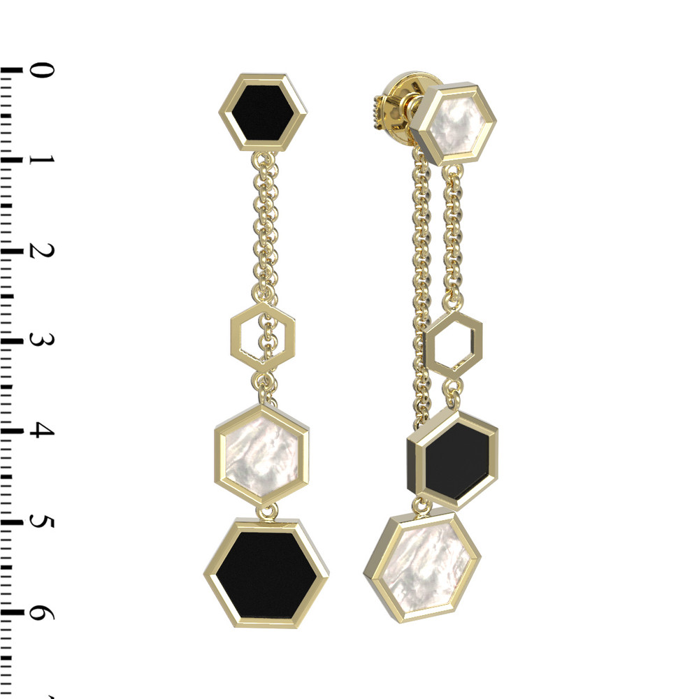 Серьги из лимонного золота 585 пробы c ониксом и перламутром