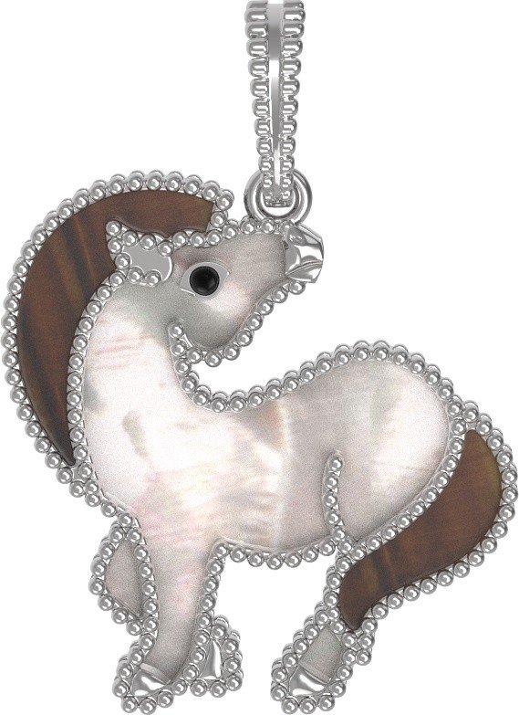 Подвеска из белого золота c эмалью, тигровым глазом и перламутром