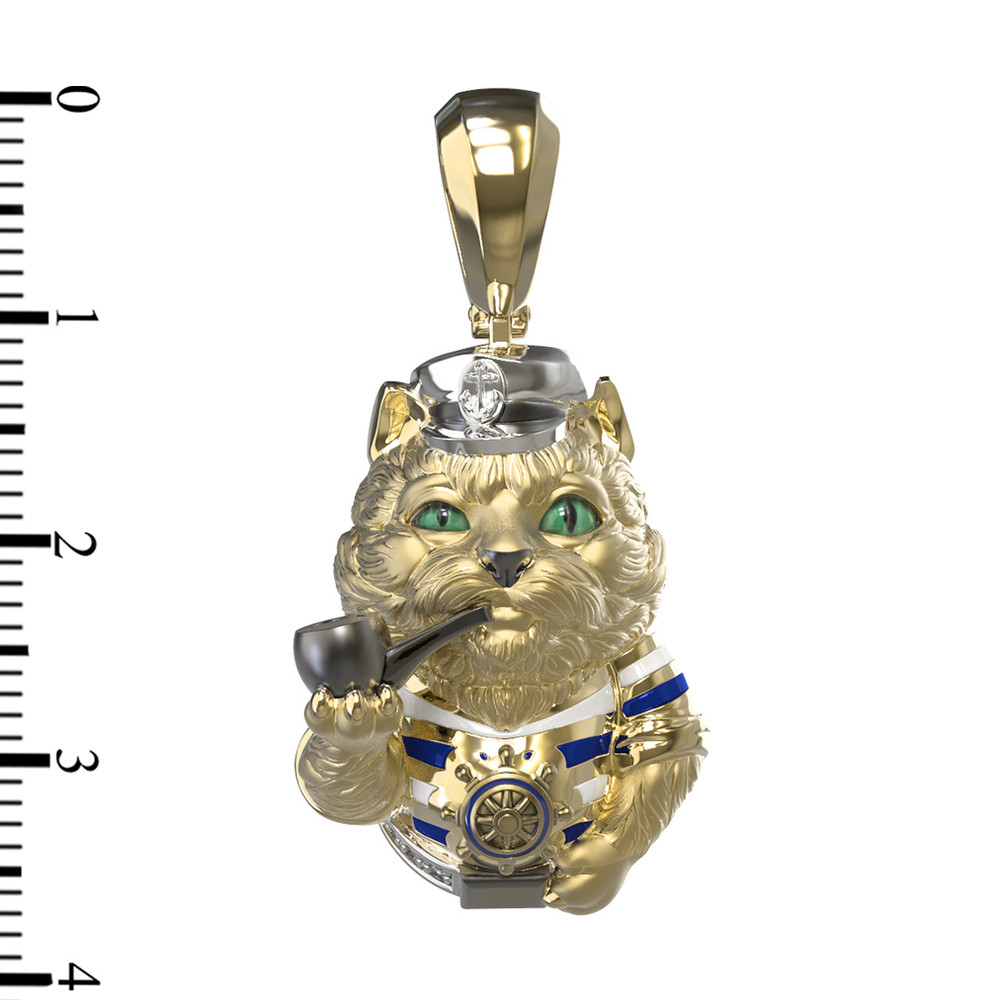 Подвеска из лимонного золота 585 пробы c эмалью, бриллиантами и рубином