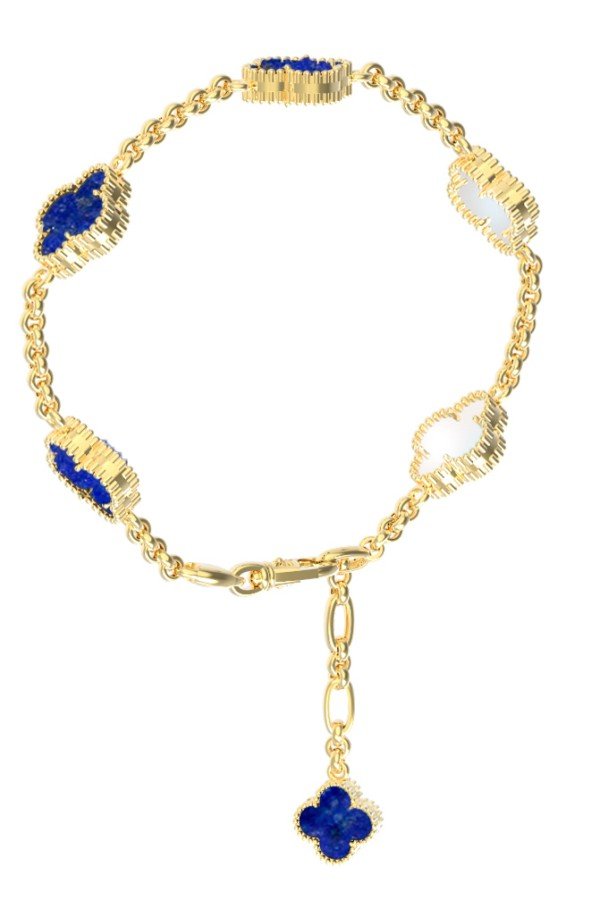 Браслет из лимонного золота c лазуритом и перламутром