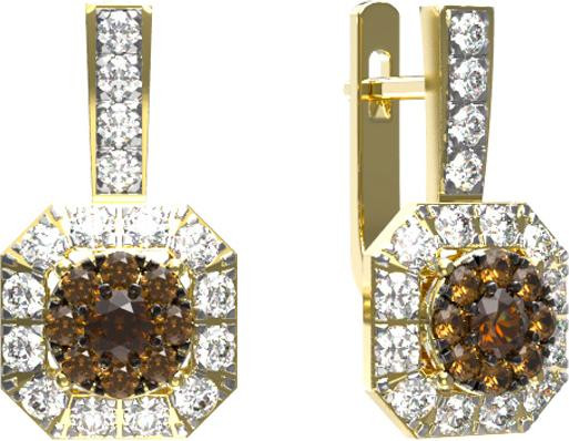 Серьги из лимонного золота 585 пробы c бриллиантами