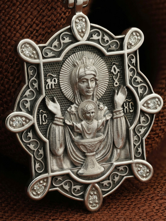 Нательная икона из белого золота 585 пробы c бриллиантами