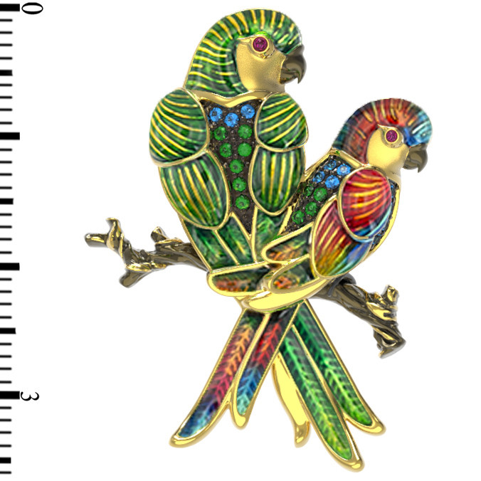 Брошь-подвеска из лимонного золота 585 пробы c эмалью и фианитом