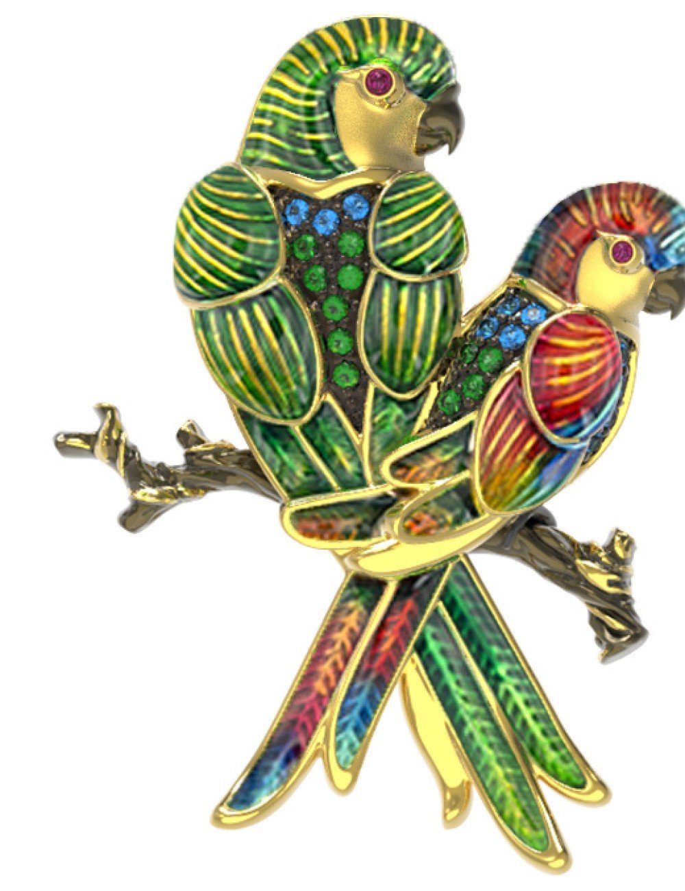 Брошь из лимонного золота c эмалью и фианитом