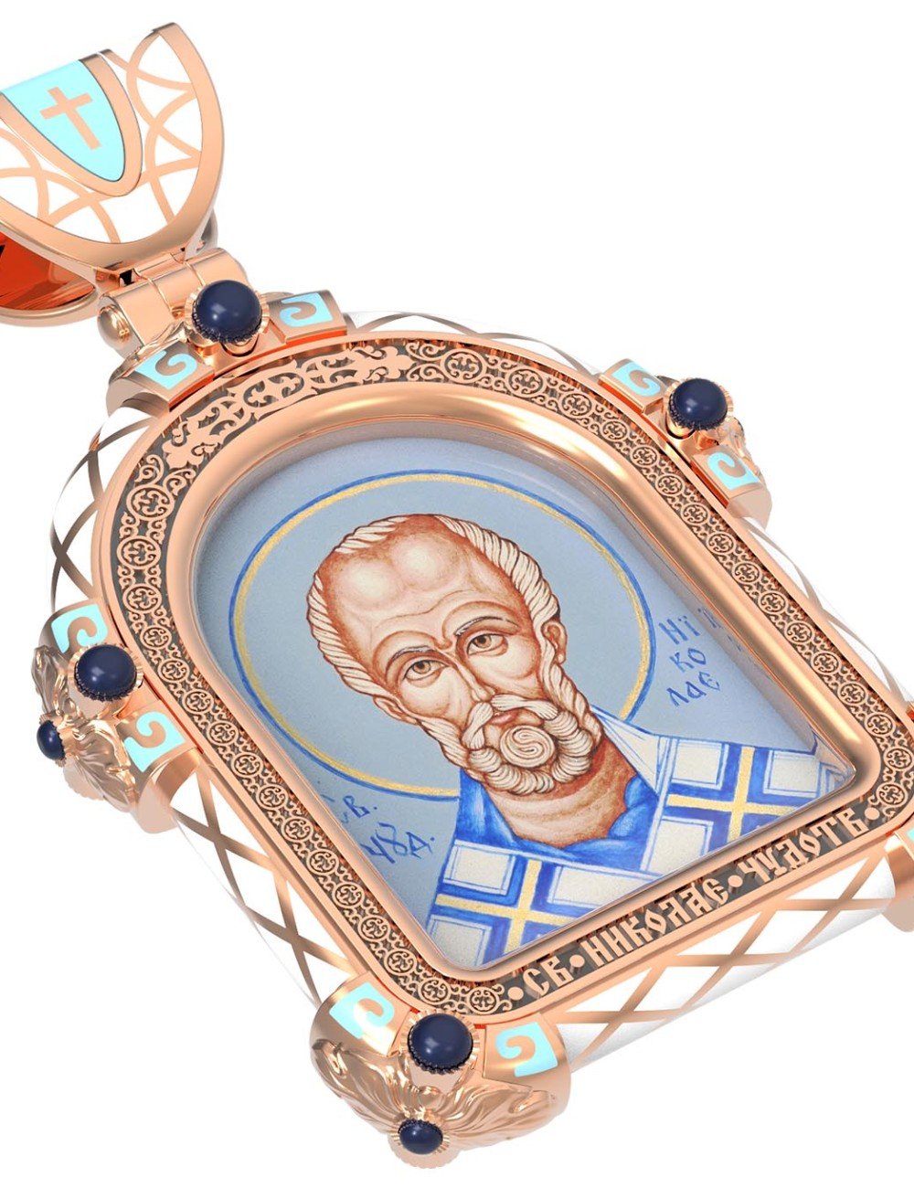 Образок из золота c эмалью, иконописью и темперой