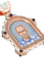 Образок из золота c эмалью, иконописью и темперой