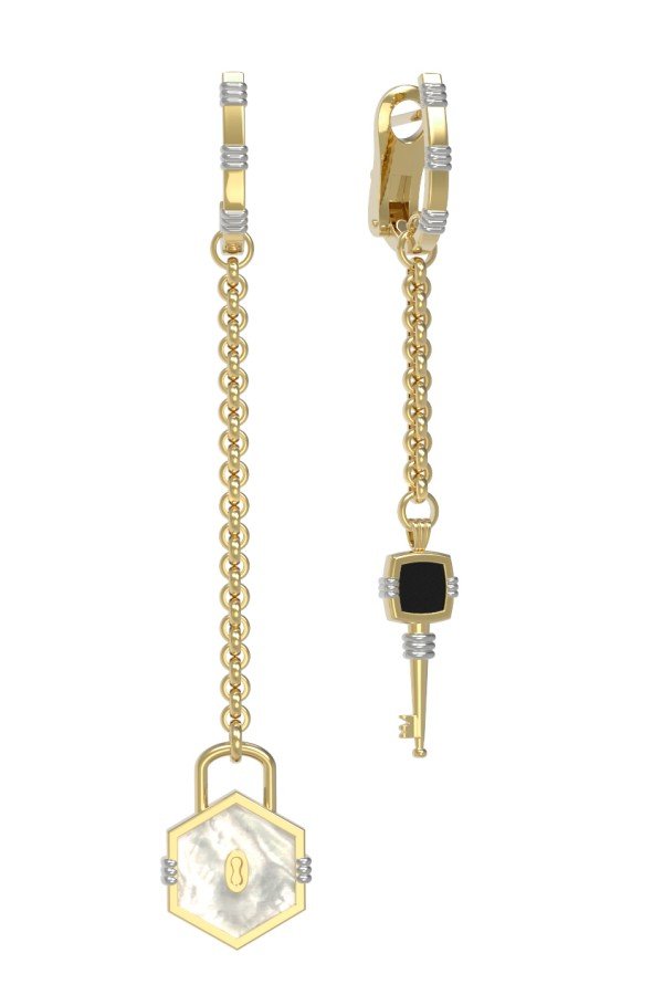 Серьги из лимонного золота c ониксом и перламутром