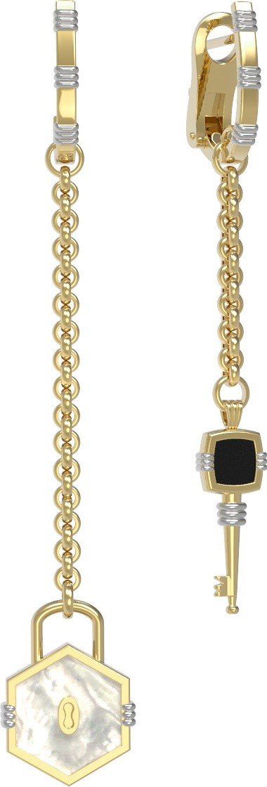 Серьги из лимонного золота c ониксом и перламутром