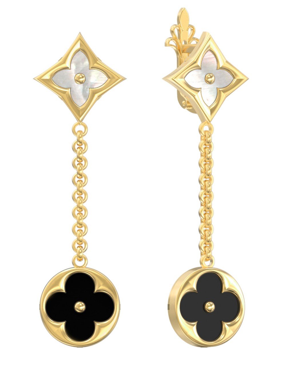 Серьги из лимонного золота c ониксом и перламутром