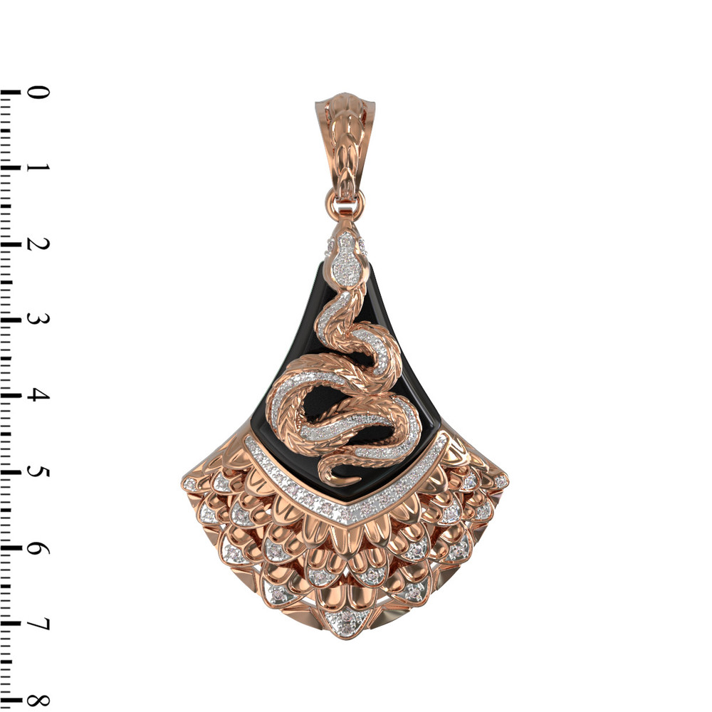 Подвеска из красного золота 585 пробы c бриллиантами и ониксом