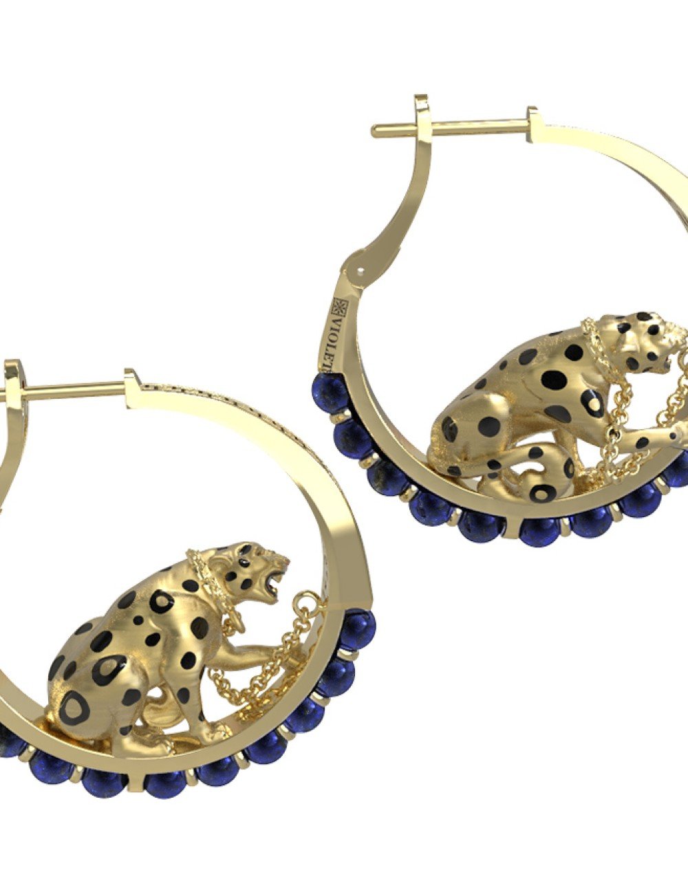 Серьги из лимонного золота c эмалью и лазуритом