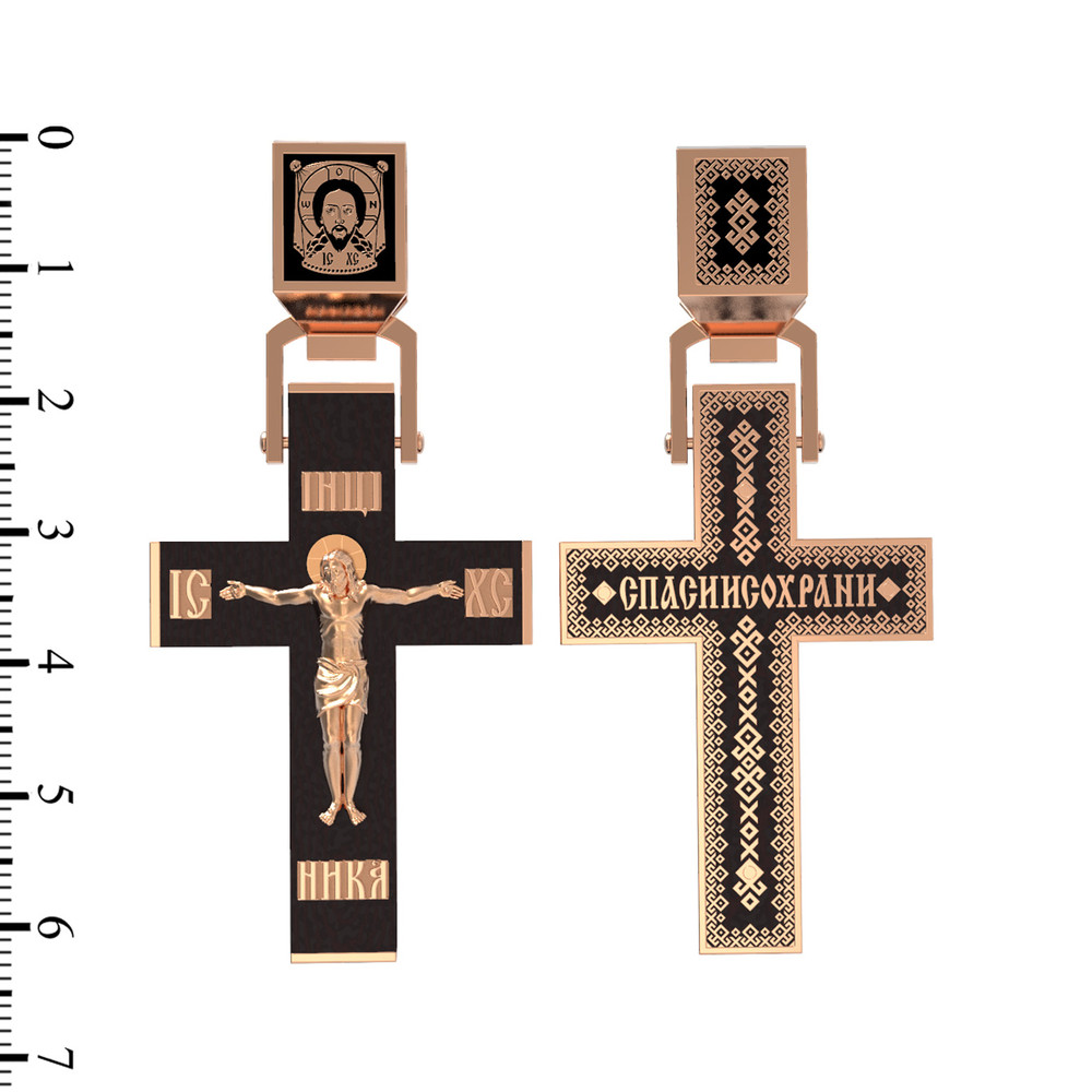 Крест из красного золота 585 пробы c эмалью и эбеновым деревом