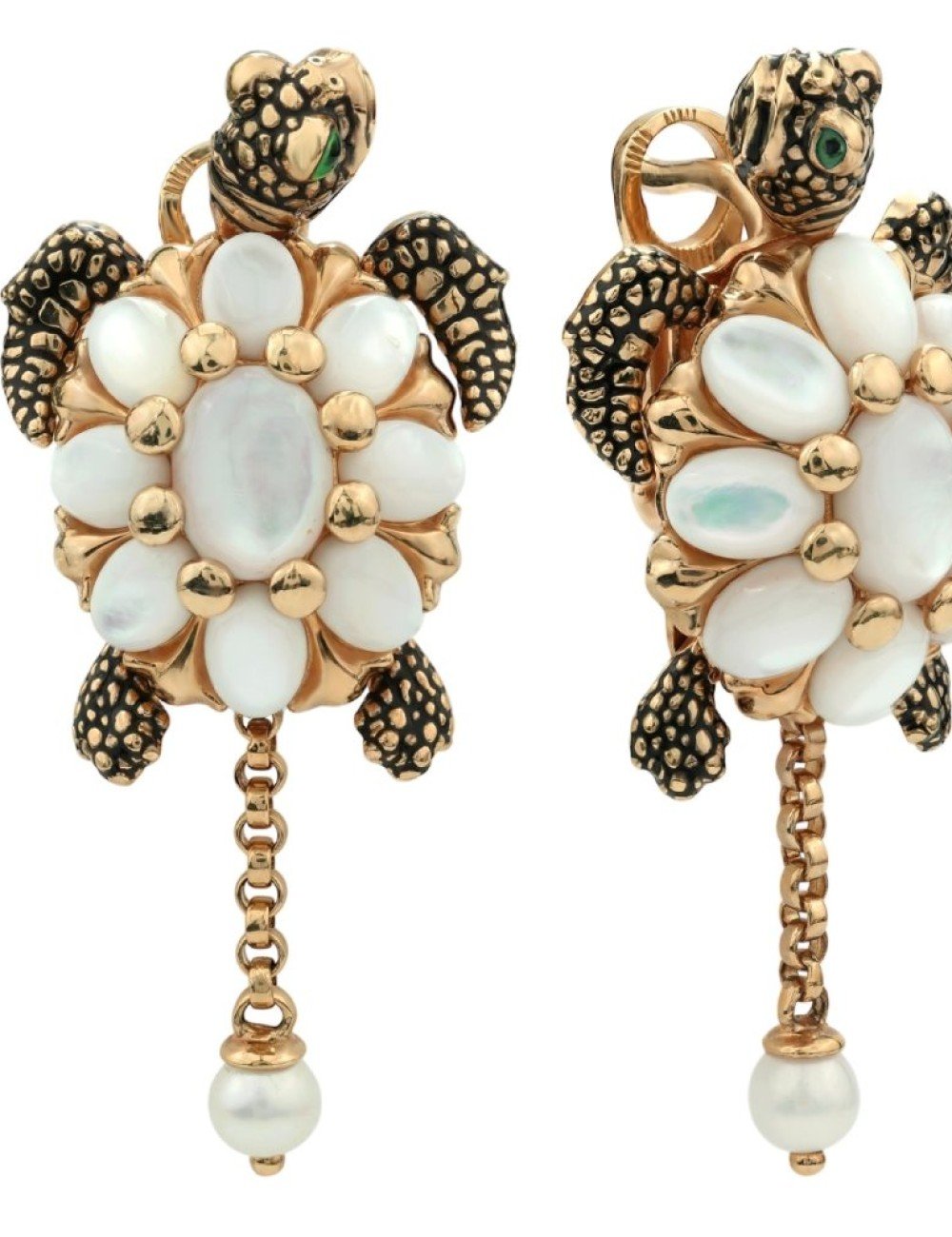 Серьги из золота c эмалью, жемчугом и перламутром