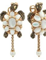 Серьги из золота c эмалью, жемчугом и перламутром