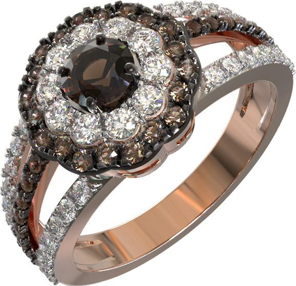 Кольцо из красного золота 585 пробы c бриллиантами