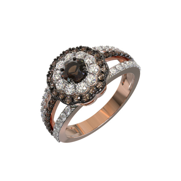 Кольцо из красного золота 585 пробы c бриллиантами