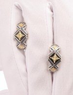 Серьги из серебра и золота c ониксом и рубином