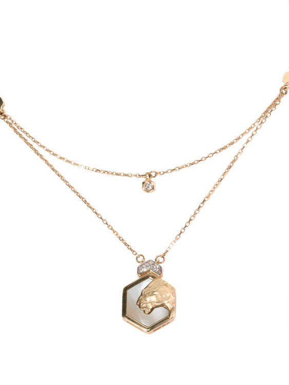 Колье из красного золота 585 пробы c бриллиантами и перламутром