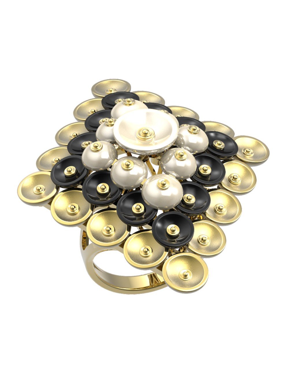 Кольцо из лимонного золота c ониксом и перламутром