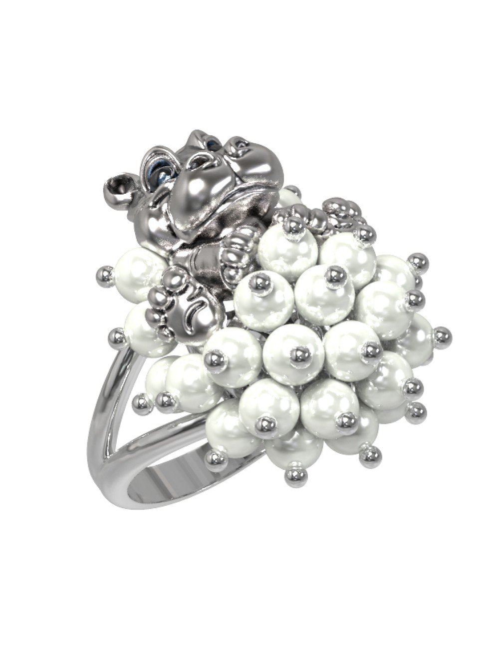 Кольцо из белого золота c эмалью и жемчугом