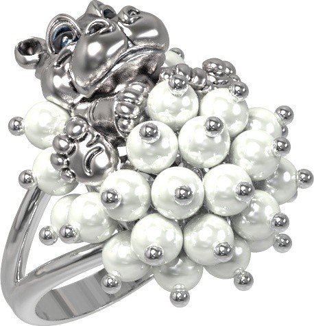 Кольцо из белого золота c эмалью и жемчугом