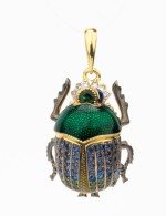Подвеска из лимонного золота c эмалью, фианитом, турмалином и сапфиром