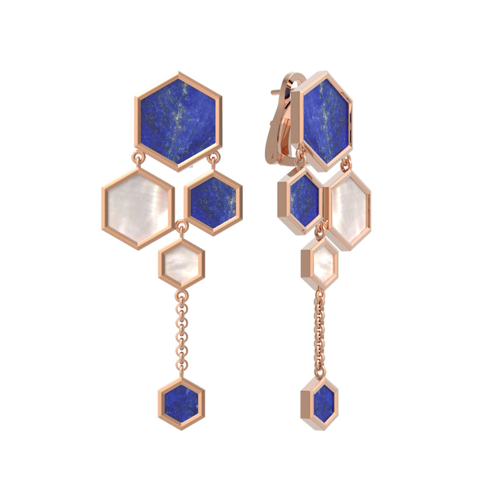 Серьги из красного золота 585 пробы c лазуритом и перламутром