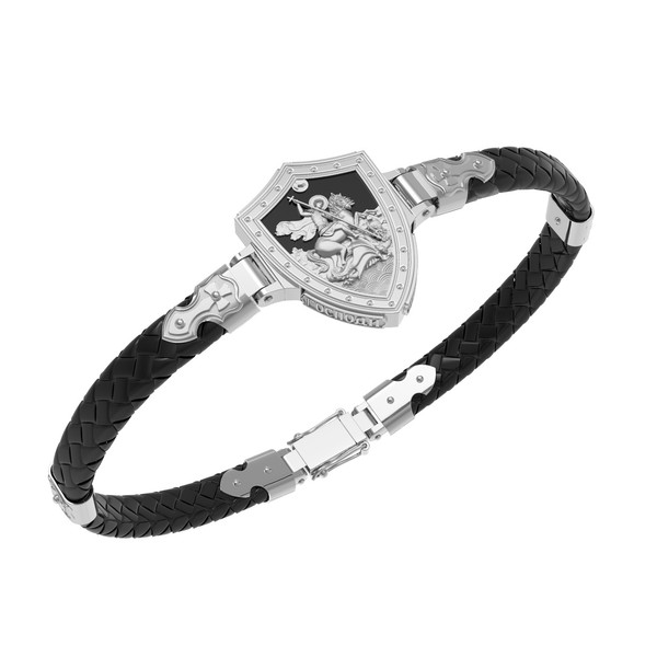 Браслет из белого золота 585 пробы c шнурком и ониксом