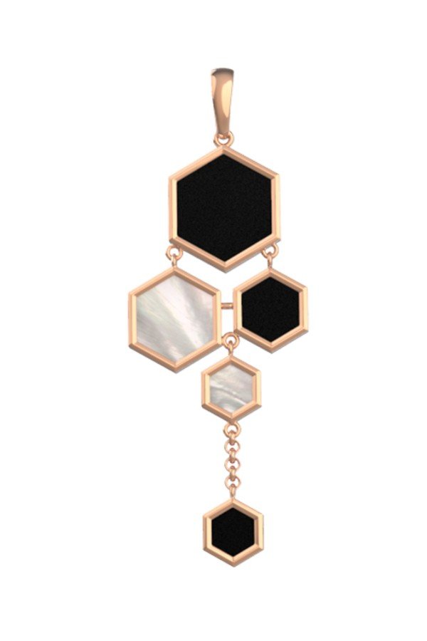 Подвеска из золота c ониксом и перламутром