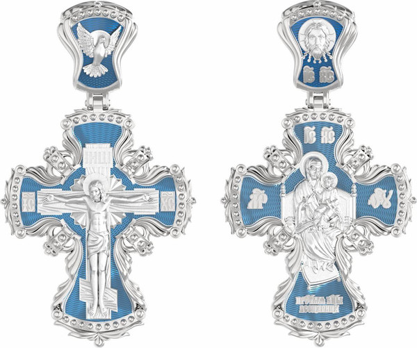 Крест из белого золота 585 пробы c эмалью