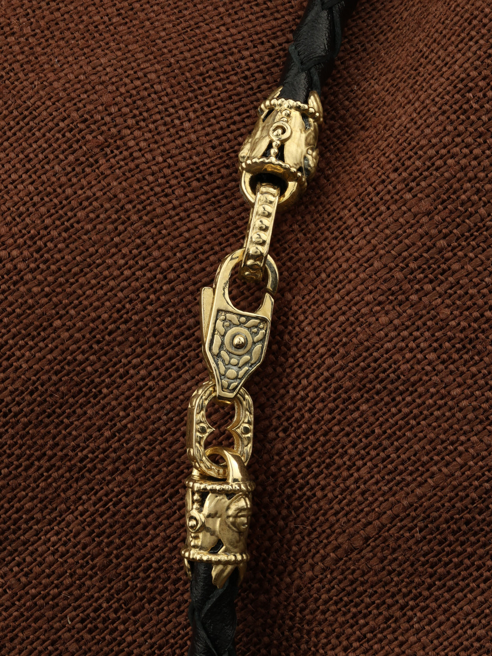 Цепь-шнурок кожа из лимонного золота 585 пробы c кожаным шнурком