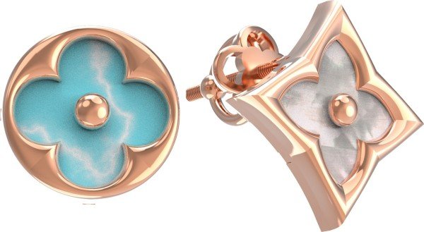 Серьги из золота c бирюзой и перламутром