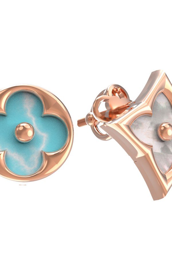 Серьги из золота c бирюзой и перламутром