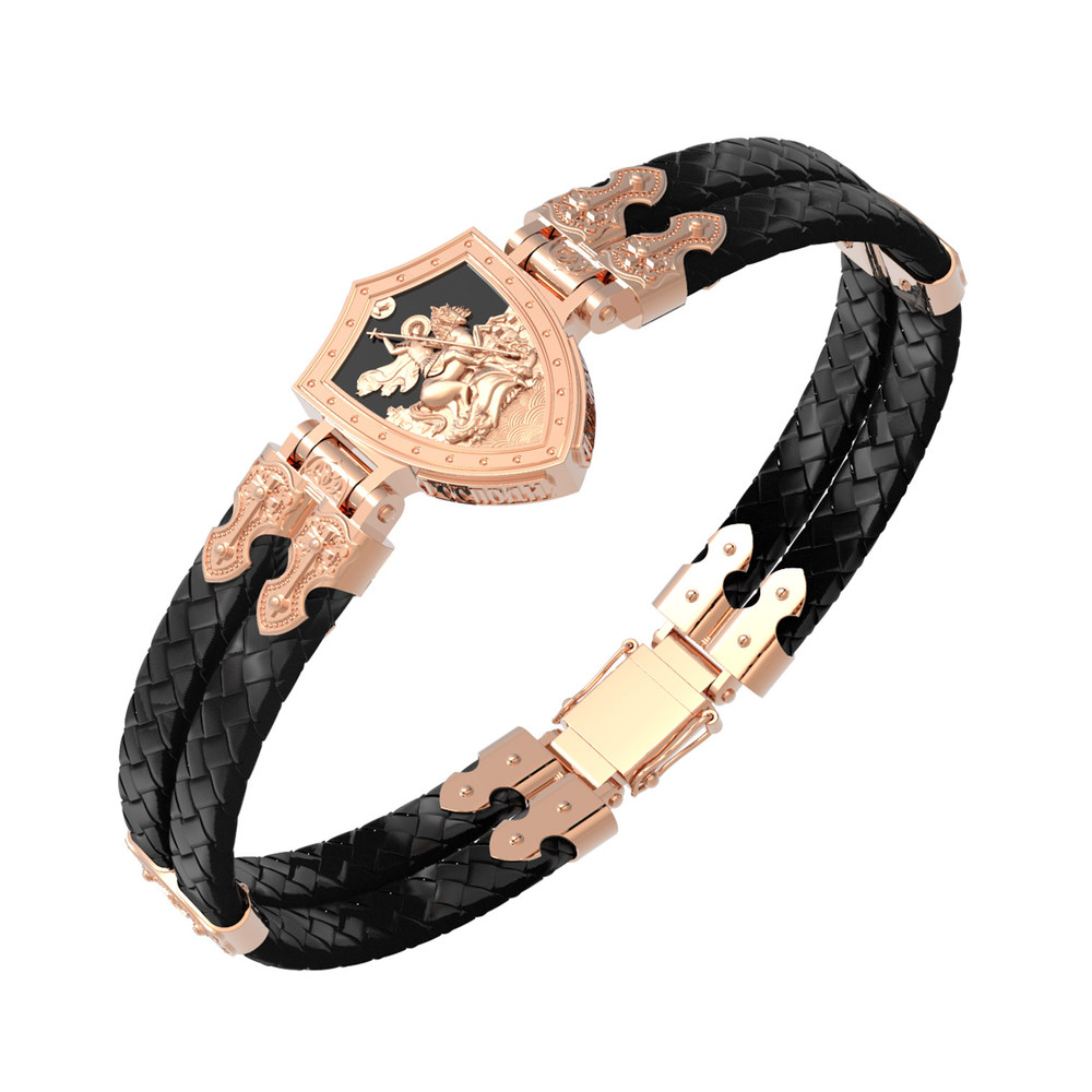 Браслет из красного золота 585 пробы c шнурком и ониксом