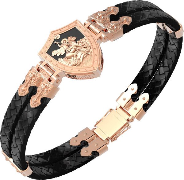 Браслет из красного золота 585 пробы c шнурком и ониксом