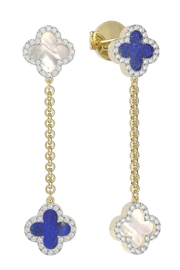 Серьги из лимонного золота c бриллиантами, лазуритом и перламутром