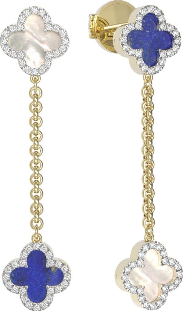 Серьги из лимонного золота c бриллиантами, лазуритом и перламутром