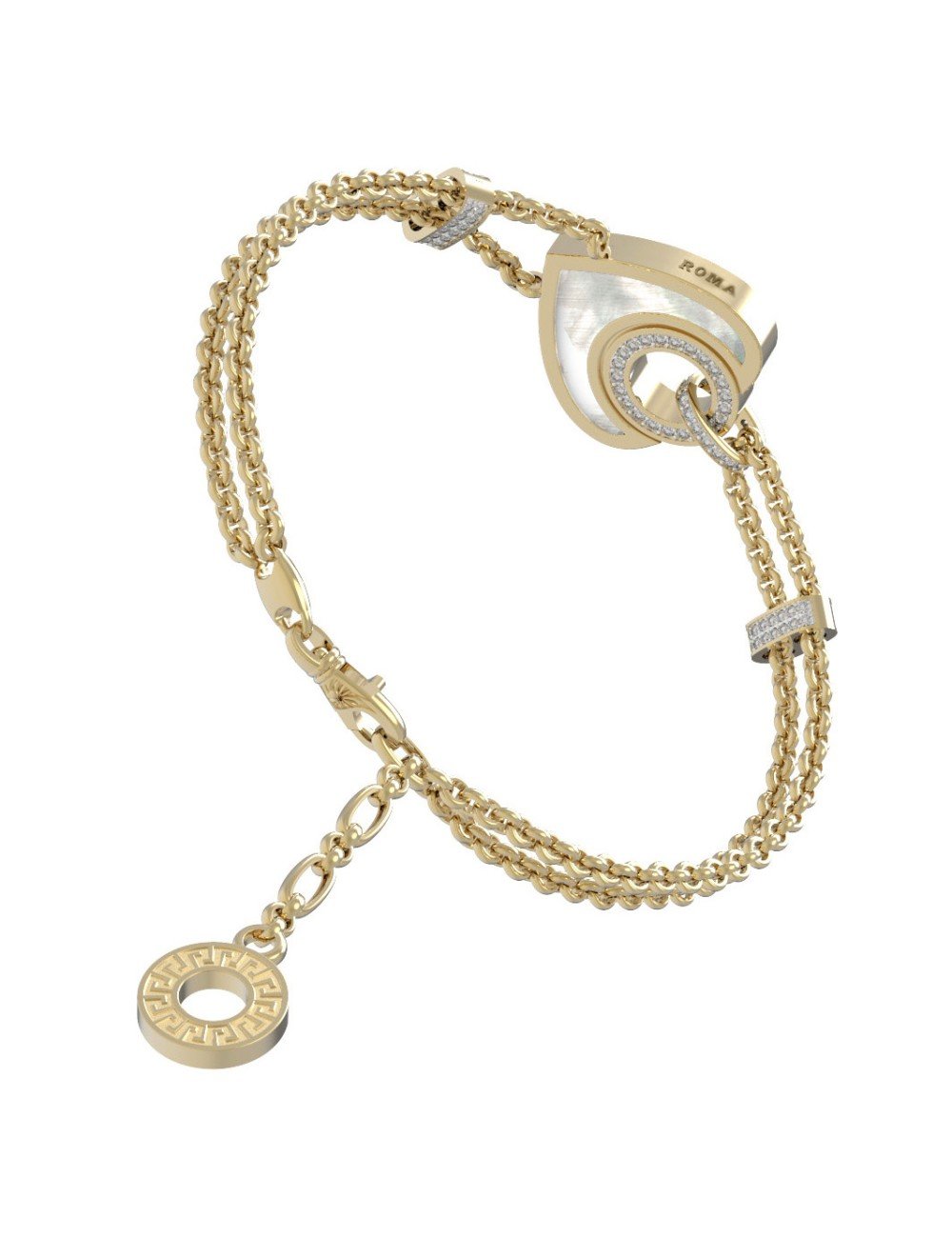 Браслет из лимонного золота c бриллиантами, ониксом и перламутром