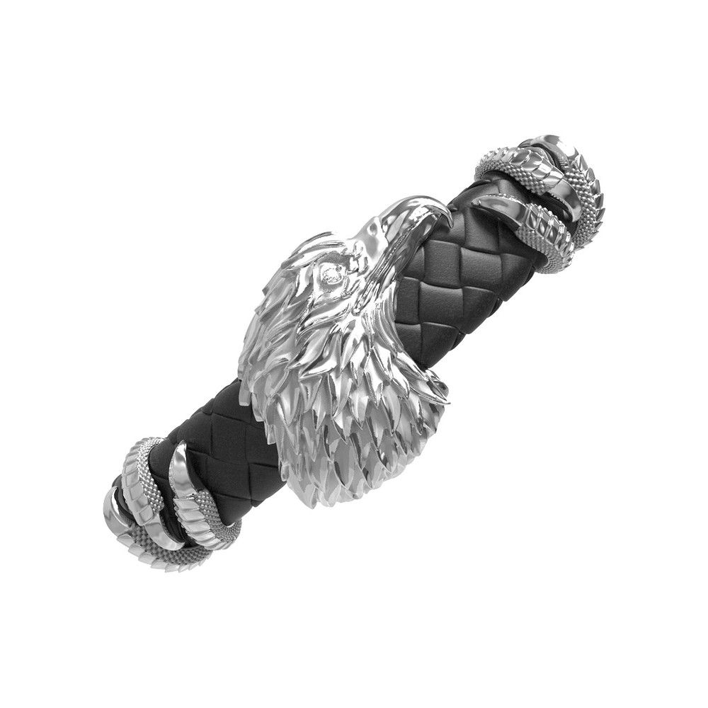 Браслет из белого золота 585 пробы c бриллиантами и кожаным шнурком