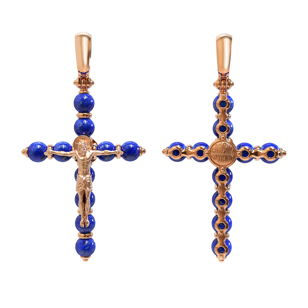 Крест из красного золота 585 пробы c лазуритом