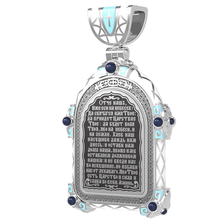 Нательная икона из белого золота 585 пробы c эмалью, иконописью и темперой